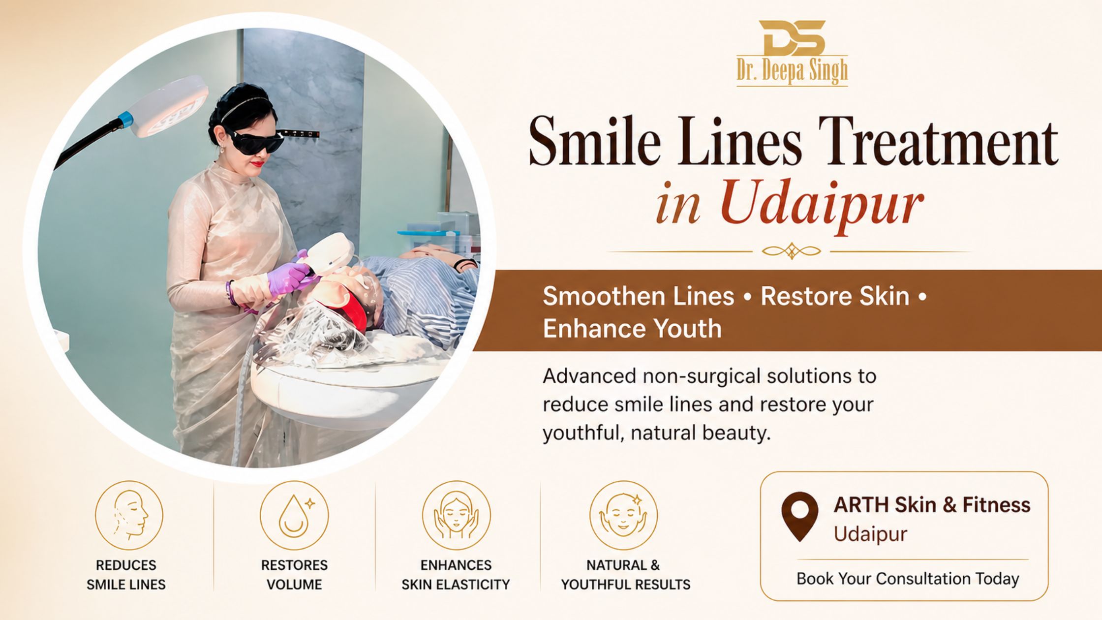 Smile Lines Treatment in Udaipur by Dr. Deepa Singh using advanced non-surgical skin rejuvenation procedure